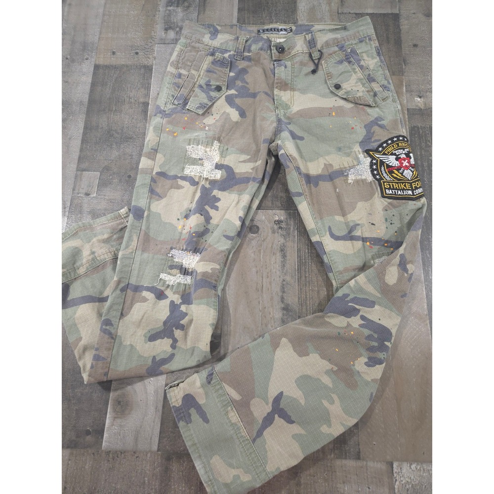 Decibel Mens Camo Distressed Paint Splatter Tactical Patch Pants 36W 34L 3637-DA